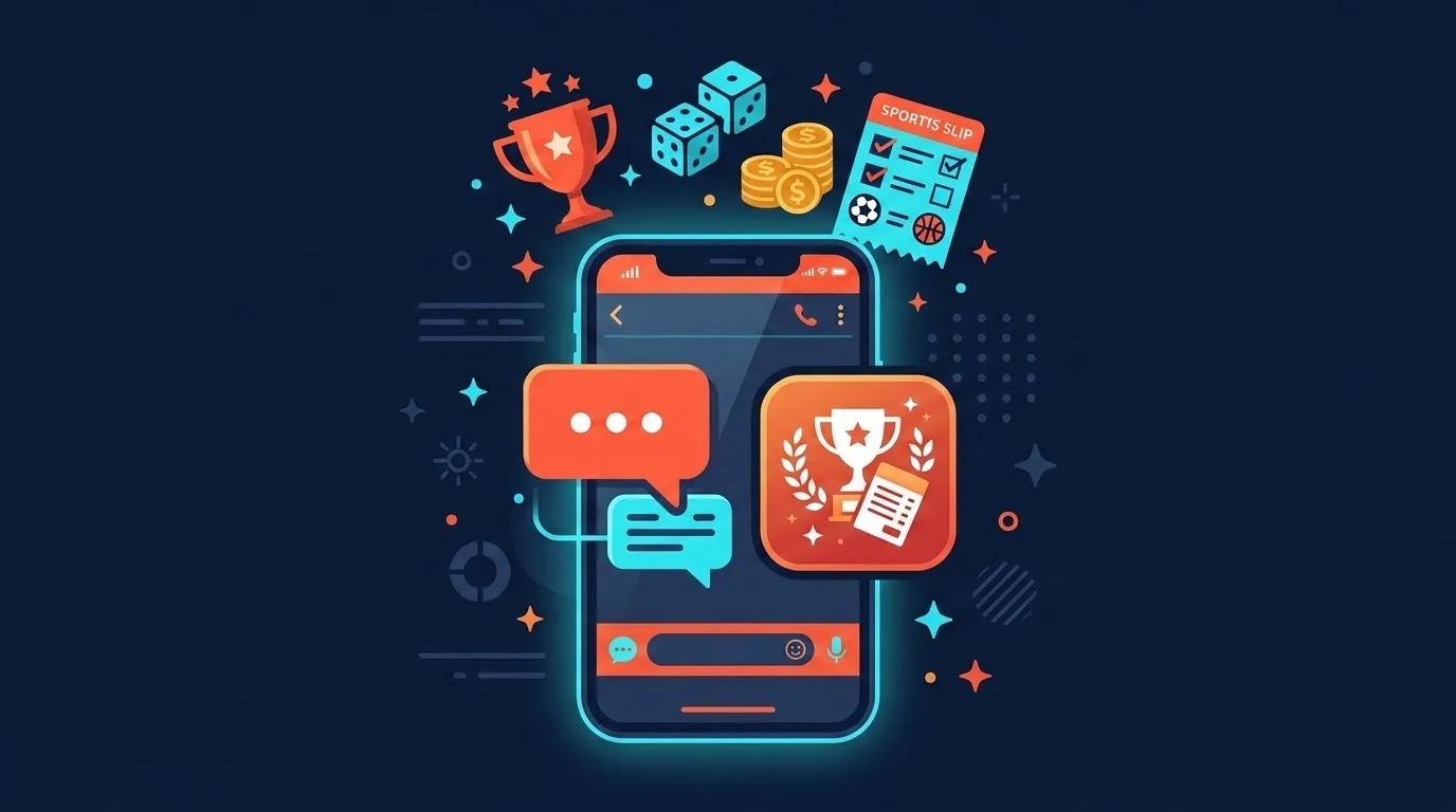 Ilustração de um smartphone com chat e aplicativo de apostas, representando o app e o canal oficial da GBG Bet