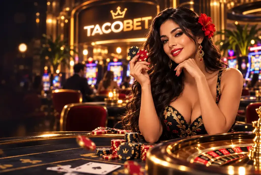 Ambiente de cassino ilustrativo com fichas e roleta, imagem promocional gerada por IA